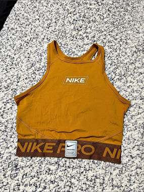Nike Pro Dri-FIT Cropped Tank Top Mustard Yellow Small